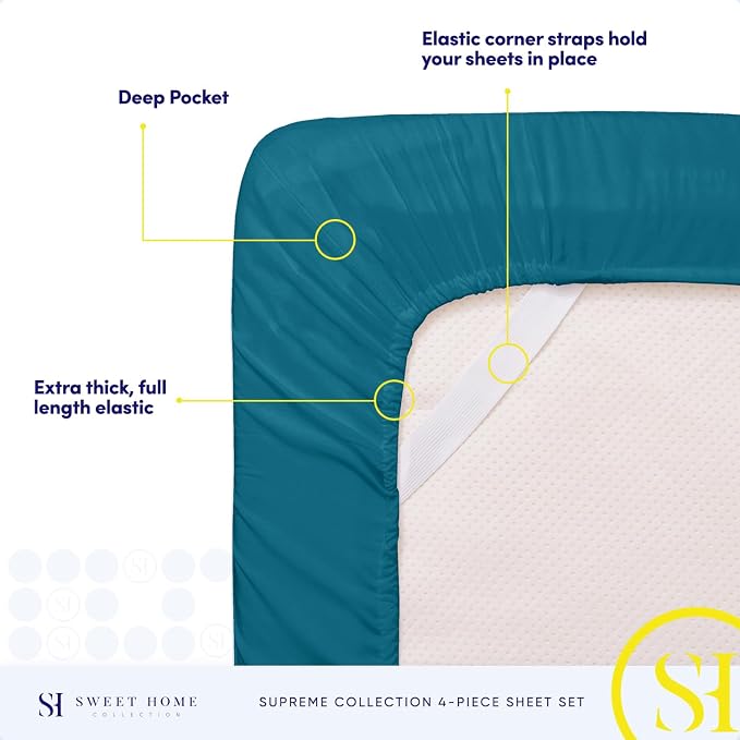 California King Sheet Sets - Breathable Luxury Sheets with Full Elastic & Secure Corner Straps Built In - 1800 Supreme Collection Deep Pocket Bedding, Sheet Set, EXTRA DEEP pocket - Cal King, Teal