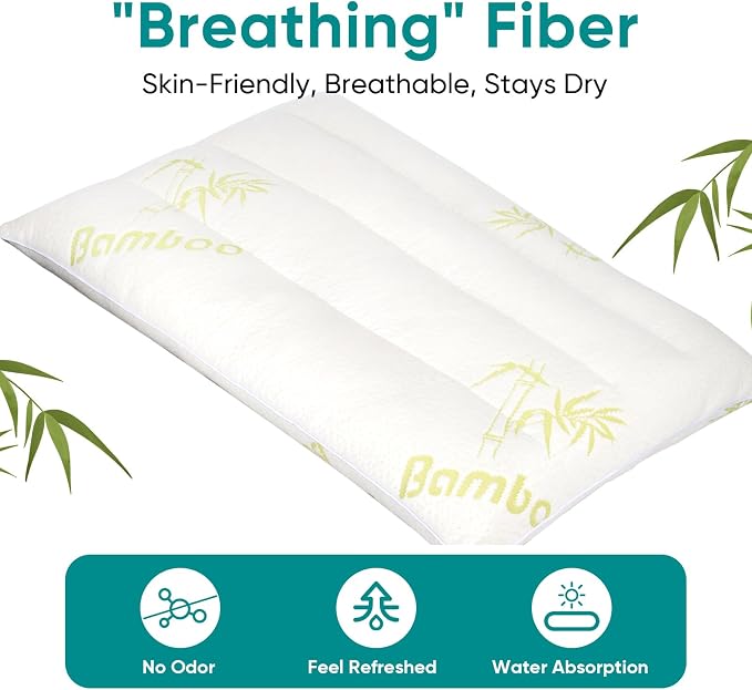 MINUPWELL Ultra Thin Pillows, Flat Pillows for Sleeping Thin, 7D High Support 2.5 inch Height Slim Bed Pillows for Stomach Sleeper, King Size -18x36 in - Rayon Derived from Bamboo