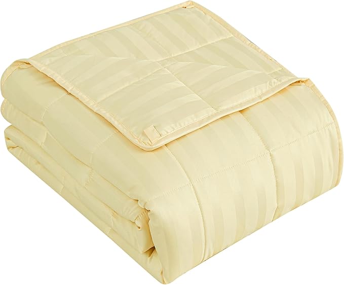 Weighted Blanket for Adults (10 lbs, 48" x 72", Mustard yellow Stripes) Heavy Blanket for Sleeping Perfect for 90-110 lbs, Twin Size Breathable Blanket with Premium Glass Bead, Machine Washable