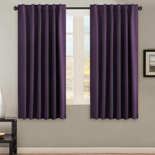 H.VERSAILTEX Blackout Curtains Thermal Insulated Window Treatment Panels Room Darkening Blackout Drapes for Living Room Back Tab/Rod Pocket Bedroom Draperies, 52 x 63 Inch, Plum Purple, 2 Panels