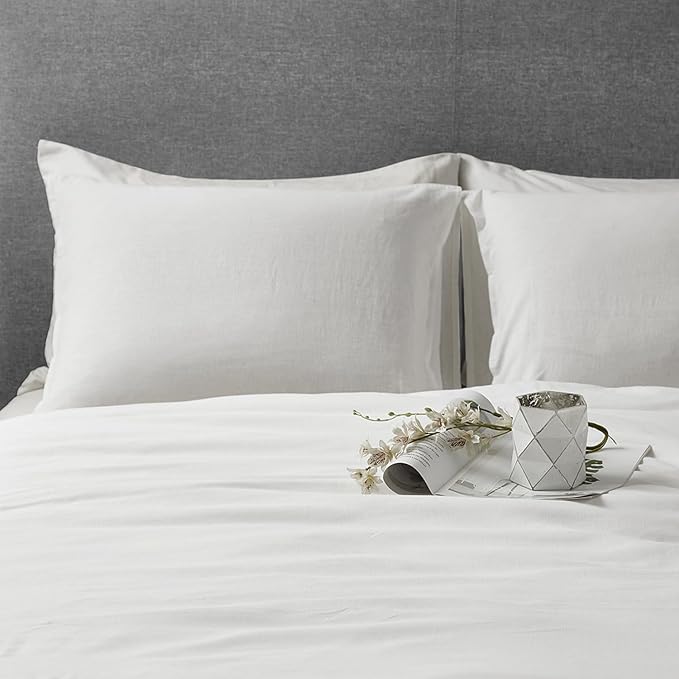 DAPU Linen Duvet Cover Set - French Linen Cotton Blend Natural Flax Soft Breathable Bedding 3 Pcs Set - 1 Duvet Cover 2 Pillowcases (Off-White/Cotton Linen, Full/Queen)