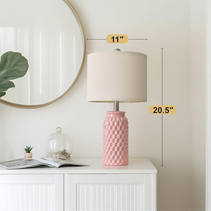 USumkky 20.5" Pink Table Lamps Set of 2,Modern Farmhouse Bedside Lamps - Ceramic Nightstand Lamps for Bedroom,Boho Living Room End Tables,Small Office Desk Lamp