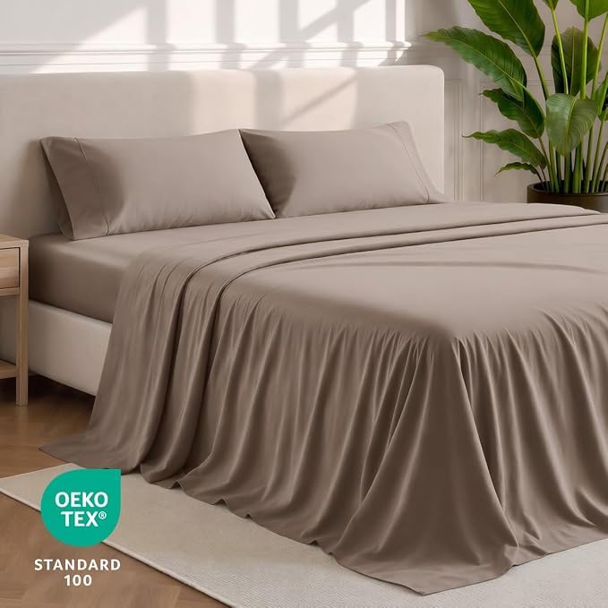 Bare Home Twin Sheet Set - 1800 Ultra-Soft (Twin, Taupe) | Deep Pockets 6 to 15 Inches, Breathable, Hypoallergenic, Hotel Luxury, Easy Fit, Soft, All-Season