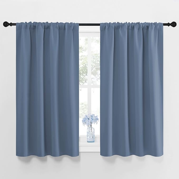 NICETOWN Blackout Curtains for Bedroom, Blackout Curtain Panels, Window Treatment Energy Saving Thermal Insulated Solid Rod Pocket Blackout Drapes/Draperies (Stone Blue, 1 Pair, 42 by 45-inch)