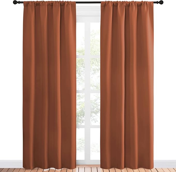 NICETOWN Blackout Curtains and Drapes - Thermal Insulated Solid Rod Pocket Blackout Draperies/Panels (Burnt Orange, 1 Pair, 42 by 84 inches)