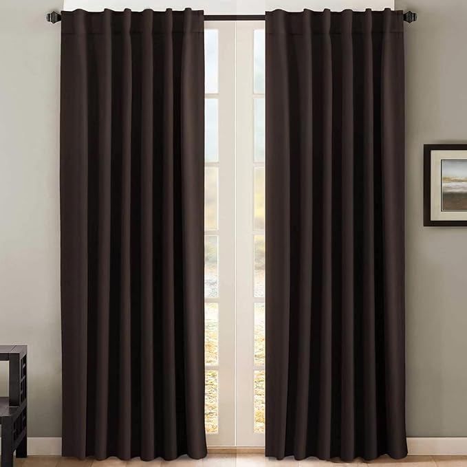 H.VERSAILTEX Blackout Curtains Thermal Insulated Window Treatment Panels Room Darkening Blackout Drapes for Living Room Back Tab/Rod Pocket Bedroom Draperies, 52 x 90 Inch, Chocolate Brown, 2 Panels