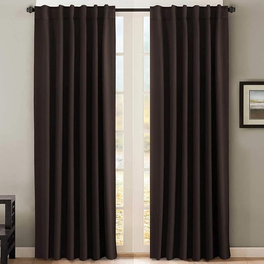 H.VERSAILTEX Blackout Curtains Thermal Insulated Window Treatment Panels Room Darkening Blackout Drapes for Living Room Back Tab/Rod Pocket Bedroom Draperies, 52 x 90 Inch, Chocolate Brown, 2 Panels