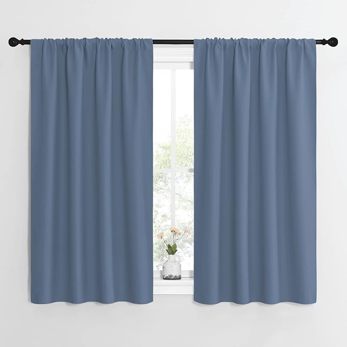 NICETOWN Kitchen Curtains, Short Blackout Curtains & Drapes, Small Window Rod Pocket Draperies for Bedroom (Stone Blue, 42 inches Wide x 54 inches Long, Set of 2)