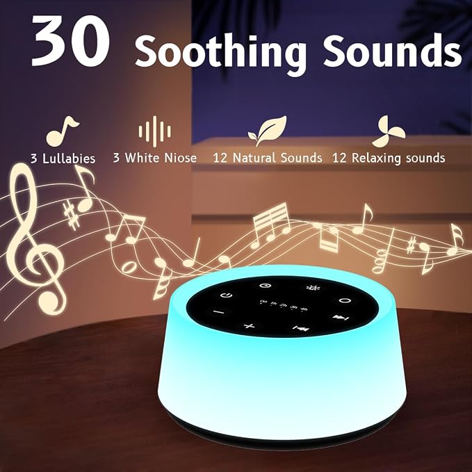 ColorsNoise Sound Machine and White Noise Machine with 30 Soothing Sounds 12 Colors for Kids Adult Baby Night Light with Memory Function for Home Office (Black)