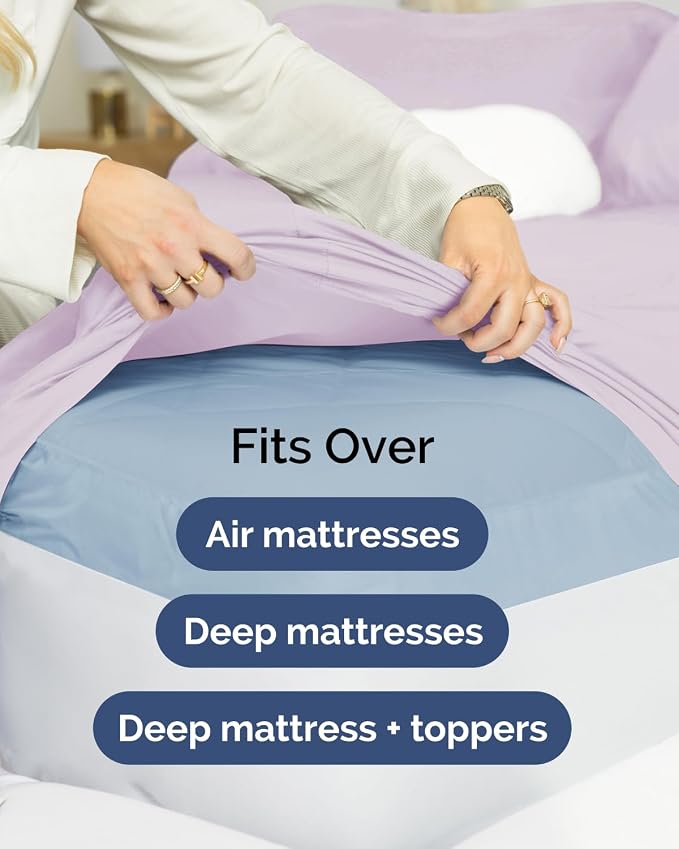 2 Pack Extra Deep Full Fitted Sheets with Deep Pockets - Light Lavender | Hotel Luxury Bottom Fitted Sheets Only, Soft, Fade & Wrinkle Free, Breathable & Comfy, All Around Elastic Fitted Sheets