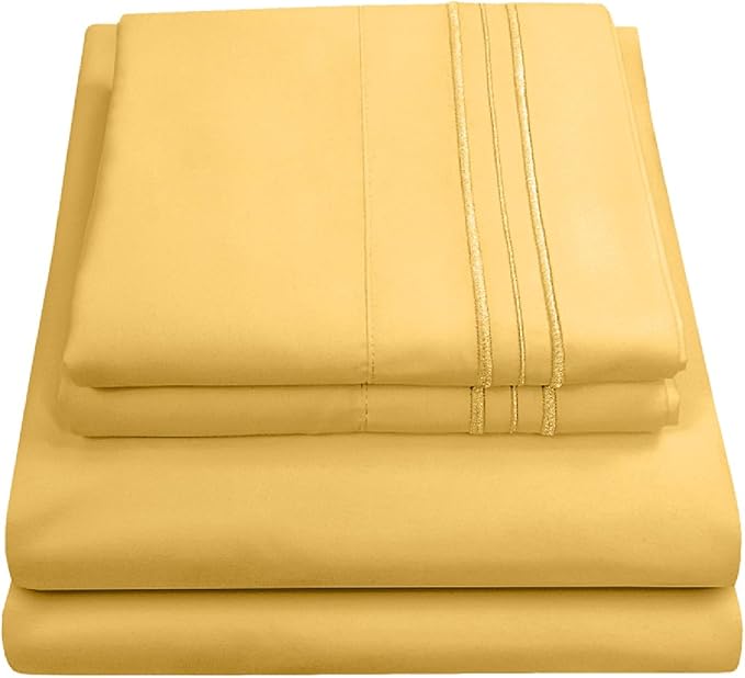 Queen Size Bed Sheets - Breathable Luxury Sheets with Full Elastic & Secure Corner Straps Built In - 1800 Supreme Collection Extra Soft Deep Pocket Bedding Set, Sheet Set, Queen,Yellow