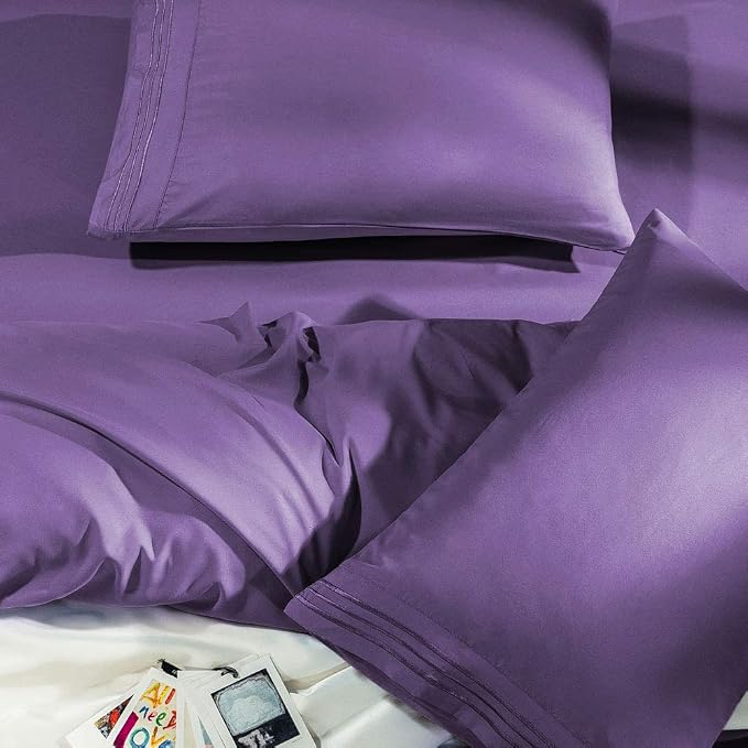 SONORO KATE Bed Sheet Set Super Soft Microfiber 1800 Series Luxury Egyptian Sheets Fit 18-24 Inch Deep Pocket Mattress Wrinkle-4 Piece (Purple, Twin XL)
