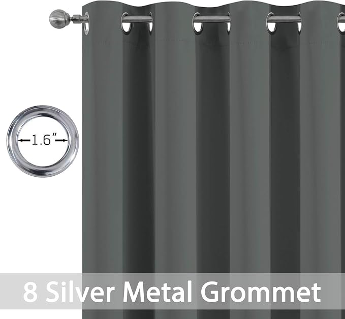 Yakamok Room Darkening Curtains 52x54 inch Length Dark Grey-Living Room | 2 panels,grommet blackout window treatment,thermal insulated,light blocking drapes,privacy protection,bedroom dining room