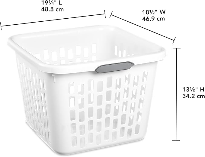 Sterilite Square Laundry Basket, Plastic Clothes Hamper, 12 Pack | 1.5 Bushel Capacity, White, Large Bin with Comfort Grip Handles and Reinforced Rim