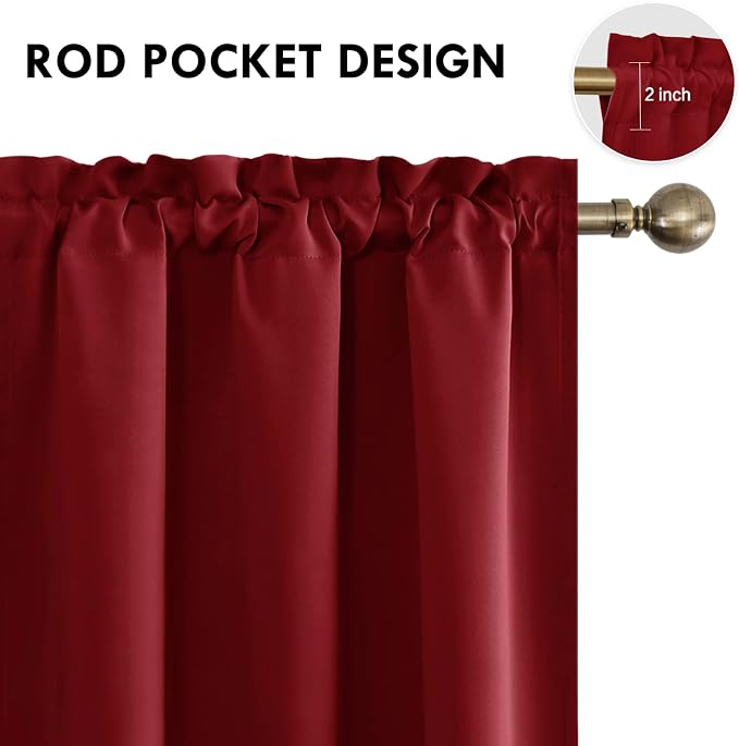 DWCN Blackout Curtains for Bedroom Living Room 38 x 45 Inch Long Burgundy | 2 Panels Set, Room Darkening, Thermal Insulated, Light Blocking, Rod Pocket Drapes, Noise Reducing Window Treatments