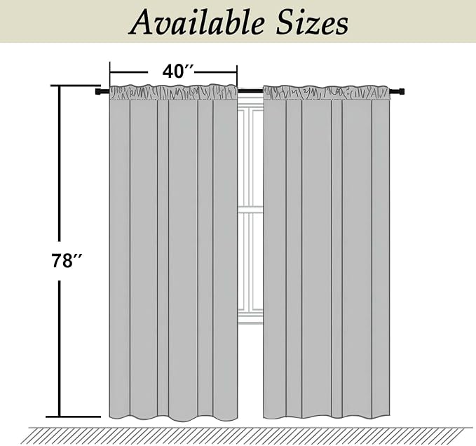 Simplebrand Ava Grey Blackout Curtains for Bedroom, 78 Inch Length, 2 Panels Set, Privacy Thermal Insulated Rod Pocket Window Curtains for Patio, French Door, W40 x L78 Inch