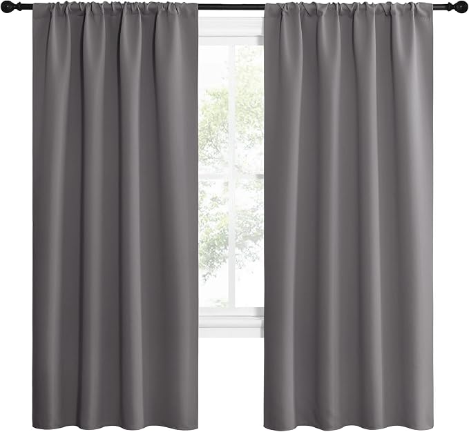 NICETOWN Gray Blackout Curtains for Office 42" Wide x 72" Long 2 Panels | 3 Pass Microfiber Noise Reducing Thermal Insulated Solid Rod Pocket Window Panels Drapes for Bedroom, Light Blocking Decor