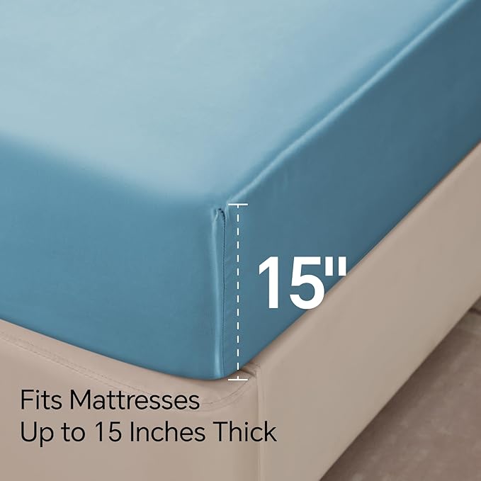 BEDELITE Satin Sheets Twin Size Bed Set, Airy Blue, 3 Pieces | Luxury Silky Bed Sheets, 15 Inch Deep Pocket, Similar to Silk, Soft and Cooling, Reduces Friction, Gentle on Hair and Skin
