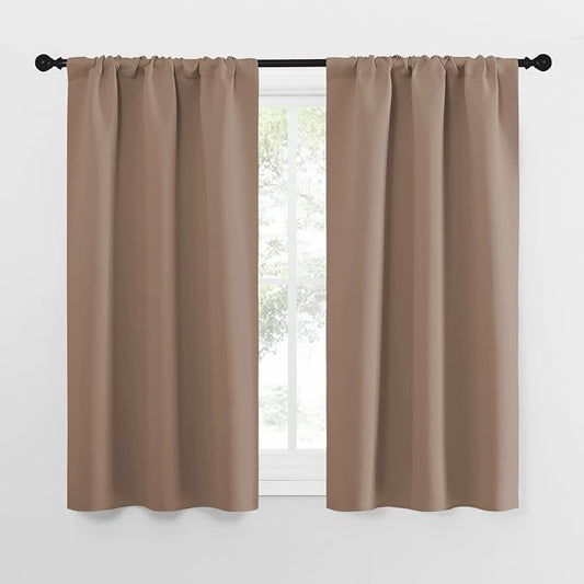 NICETOWN Kitchen Window Blackout Curtains - Window Treatment Thermal Insulated Rod Pocket Small Blackout Draperies/Drapes for Bedroom/Kitchen (Cappuccino, Set of 2, 34 inches Wide by 54 inches Long)