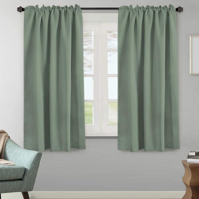 H.VERSAILTEX Blackout Curtains Thermal Insulated Window Treatment Panels Room Darkening Curtains for Bedroom Back Tab/Rod Pocket Small Window Curtains (2 Panels, Green Bay, 52 x 63 Inch)