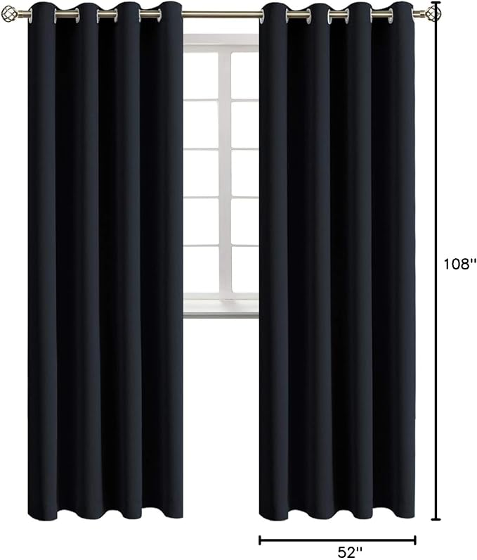 BGment Blackout Curtains - Grommet Thermal Insulated Room Darkening Bedroom and Living Room Curtains, Set of 2 Panels (52 x 108 Inch, Black) | Grommet Top, Black Out, Extra Long, Room Darkening, Sunblock, Thermal Insulated, Window Drapes for Bedroom, 5...