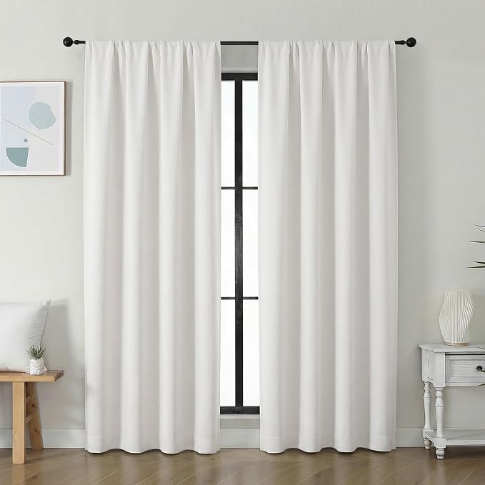 Simplebrand Ava Ivory Light Filtering Curtains for Bedroom 72 Inch Length 2 Panels Set, Privacy Thermal Insulated Rod Pocket Door Window Curtains for Patio French Door Front Door, W40 x L72 Inch