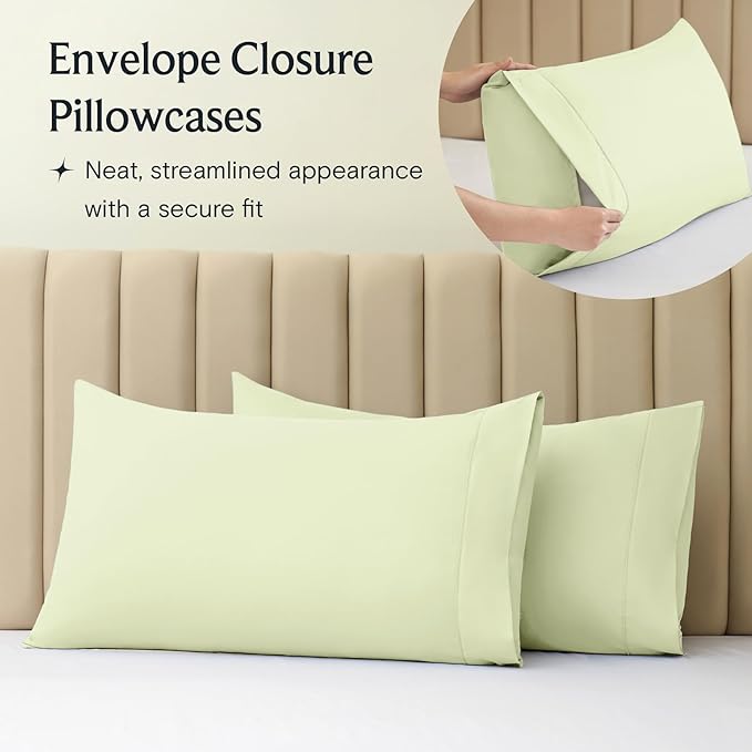 Split King Sheets for Adjustable Bed, Soft Deep Pocket Bed Sheets Set, 5PC | LuxClub Silky Fitted Sheet & Pillowcase Sets, Breathable Hotel Luxury Bedding for Mattress Wrinkle Free, Sage Green