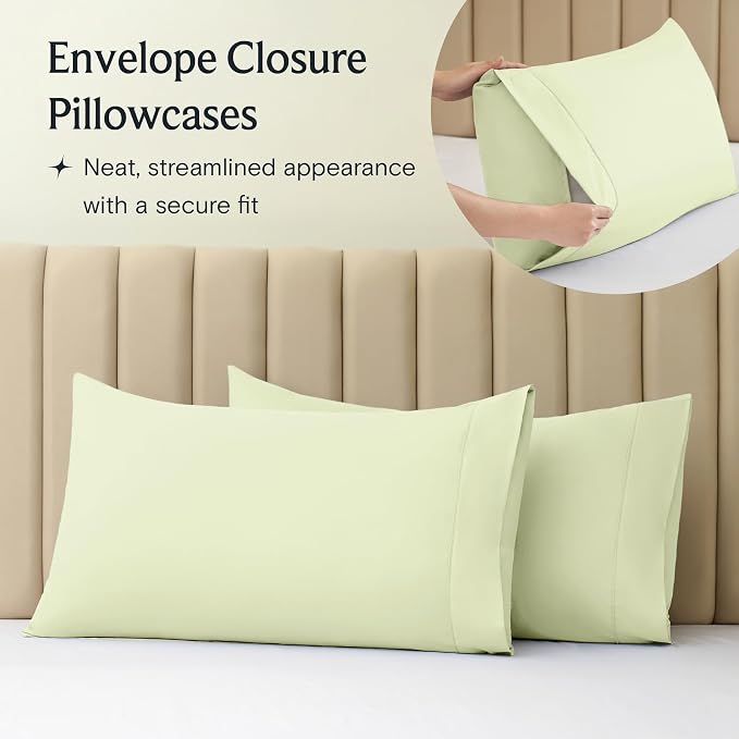 LuxClub Twin Size Sheets Set, Cooling & Soft Deep Pocket Bed Sheets, 3PC | LuxClub Silky Fitted Sheet & Pillowcase Sets, Breathable Hotel Luxury Bedding for Mattress Wrinkle Free, Sage Green