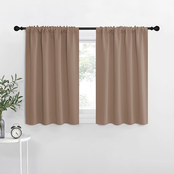 NICETOWN Cappuccino Blackout Curtains for Camper 42" w x 36" L 2 Panels | Window Treatment Thermal Insulated Rod Pocket Small Draperies Drapes for Bedroom Kitchen, Light Blocking Noise Reducing Decor