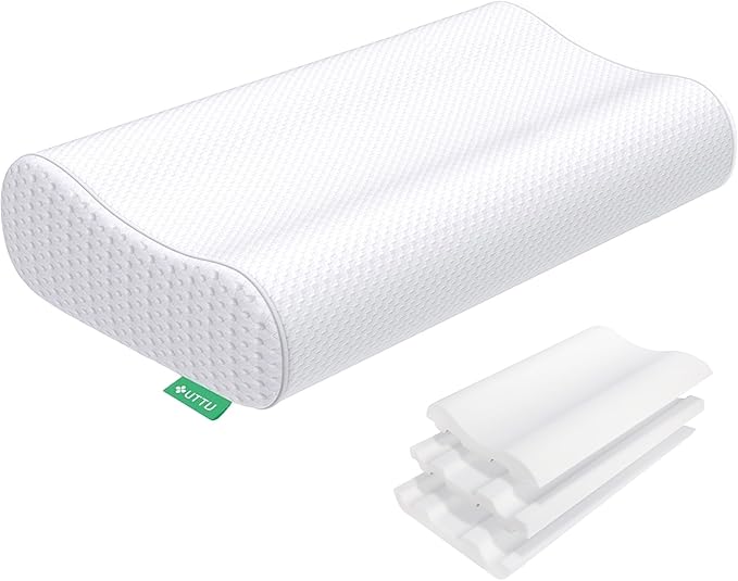 Cervical Pillow for Neck Pain Relief, Memory Foam Neck Pillow for Sleeping, Adjustable Orthopedic Sandwich Pillow, Contour Cooling for Side Back Stomach Sleeper, Queen(23.6"×13.8"×5.2"/4.5")