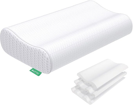 Cervical Pillow for Neck Pain Relief, Memory Foam Neck Pillow for Sleeping, Adjustable Orthopedic Sandwich Pillow, Contour Cooling for Side Back Stomach Sleeper, King(27.6"×15.7"×5.2"/4.5")