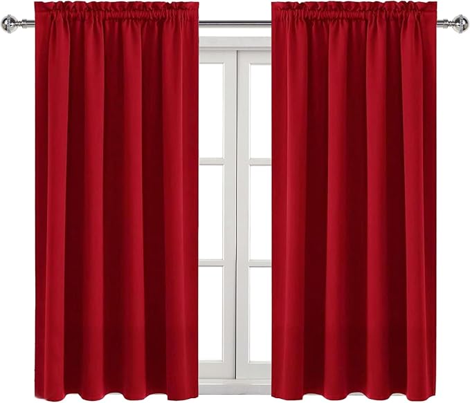 DWCN Blackout Curtains for Bedroom Living Room 42 x 45 Inch Long Red | 2 Panels Set, Room Darkening, Thermal Insulated, Light Blocking, Rod Pocket Drapes, Noise Reducing Window Treatments