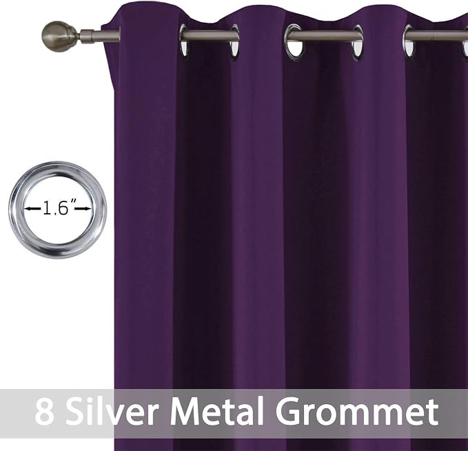 Yakamok Room Darkening Curtains 52x96 inch Length Purple-Living Room | 2 panels,grommet blackout window treatment,thermal insulated,light blocking drapes,privacy protection,bedroom dining room