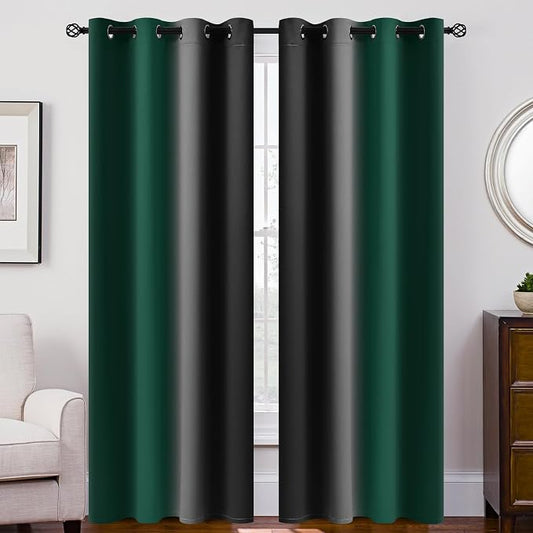 SimpleHome Ombre Green and Black Room Darkening Curtains 84 inches Length | Bedroom Curtains,Grommet Gradient Light Blocking Window Curtains for Living Room,Thermal Insulated Drapes 2 Panels,52wx84L