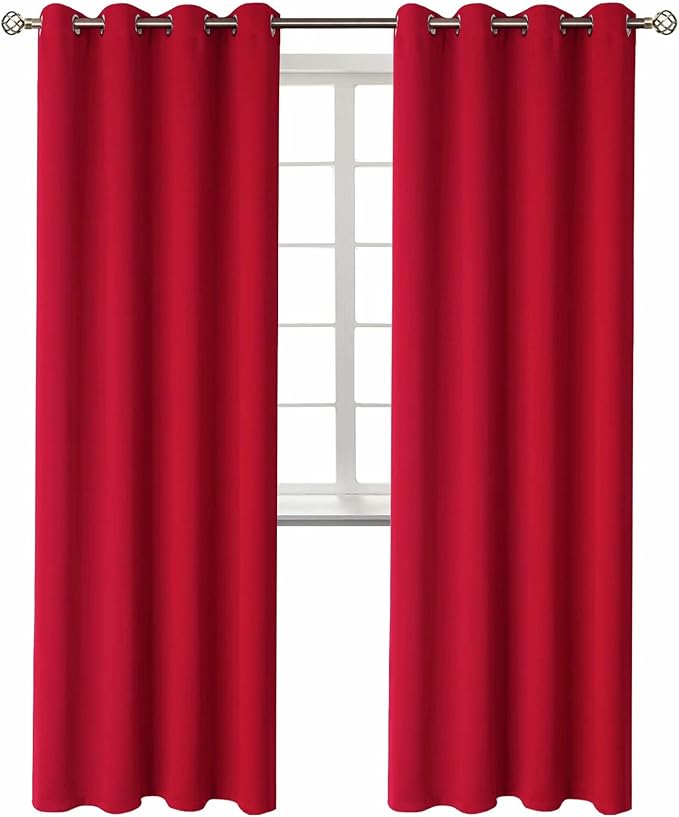 BGment Christmas Room Darkening Curtains 84 Inches Long - Grommet Thermal Insulated Drapes Window Treatment Curtains for Bedroom, 2 Panels, 52 x 84 Inch, Red | Grommet Top, Black Out, Room Darkening, Sunblock, Thermal Insulated, Window Drapes for Bedro...