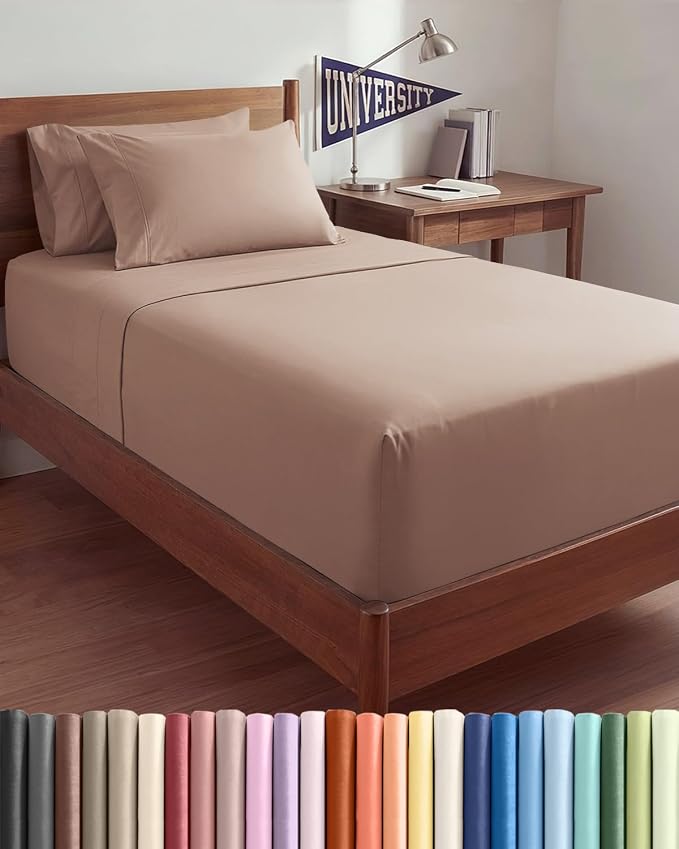 Extra Deep Twin XL Sheet Set - 4 Piece College Dorm Room - Mauve | College Dorm Room Essentials, Easy & Secure Fit, Ultra-Soft, Wrinkle & Fade Free, Comfy Sheets Set with Extra Deep Pockets