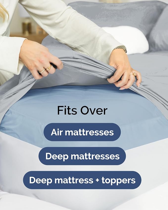 2 Pack Extra Deep Queen Fitted Sheets with Deep Pockets - Heathered Grey | Hotel Luxury Bottom Fitted Sheets Only, Soft, Fade & Wrinkle Free, Breathable & Comfy, All Around Elastic Fitted Sheets