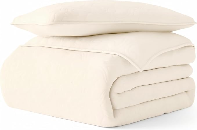Merit Linens Classic Quilt Coverlet Soft Set in Damask Stitching - Twin/TwinXL Ivory