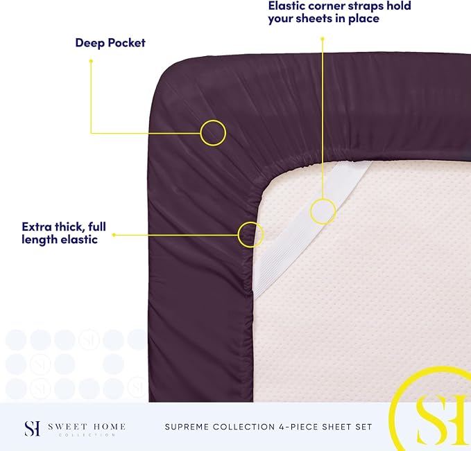 Twin Sheets - Breathable Luxury Sheets with Full Elastic & Secure Corner Straps Built In - 1800 Supreme Collection Extra Soft Deep Pocket Bedding Set, Sheet Set, Twin, Purple