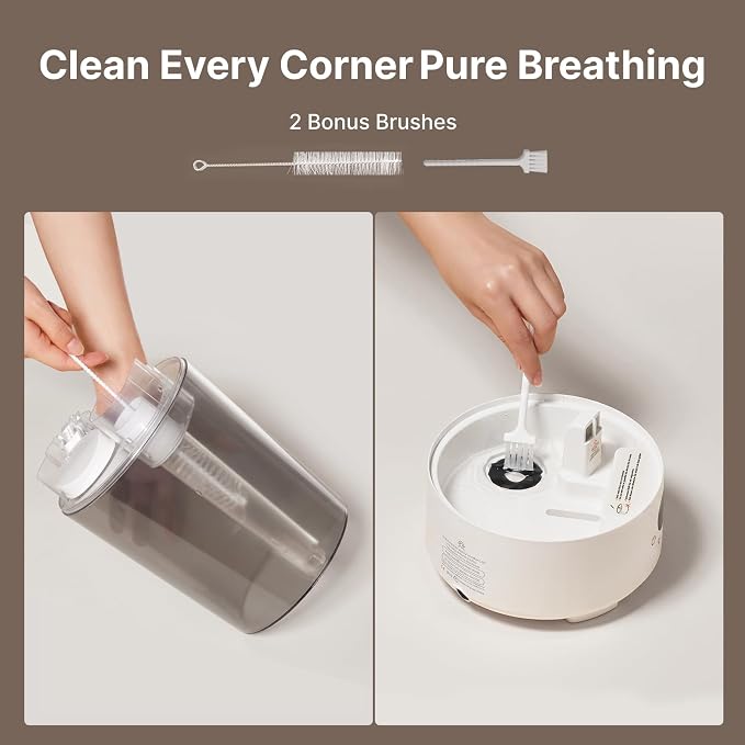Homvana 3.6L Top-Fill Cool Mist Humidifiers for Bedroom, Large Room(Grey) | 23dB Quiet, Easy-to-Clean 2-in-1 Baby Humidifier & Oil Diffuser for Congestion Relief, Last for 4 Night (Grey)