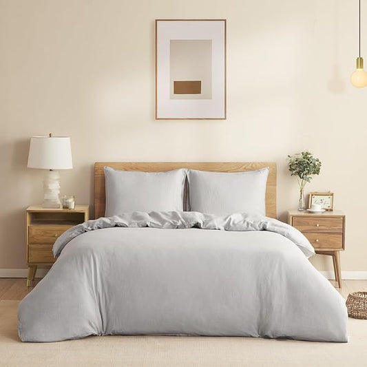 DAPU 100% French Linen Duvet Cover 3Pcs Set, 170GSM Linen Bedding, King | Soft Breathable All-Season for Hot sleepers, Corner Ties & Zipper Closure, French Linen Flax from Normandy, Fog Gray