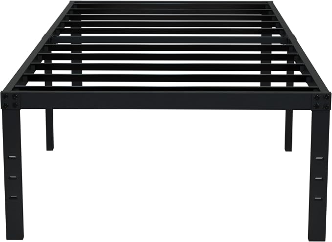 EMODA 18 Inch Twin Bed Frame, Heavy Duty Tall with Large Storage Space | Metal Twin Platform Bed Frames No Box Spring Needed Noise Free, Easy Assembly, Black