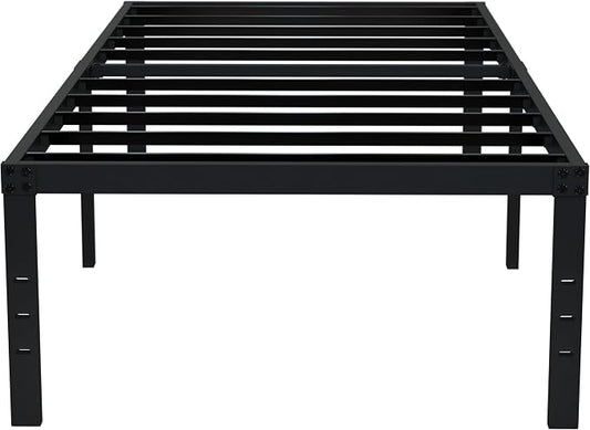EMODA 18 Inch Twin Bed Frame, Heavy Duty Tall with Large Storage Space | Metal Twin Platform Bed Frames No Box Spring Needed Noise Free, Easy Assembly, Black