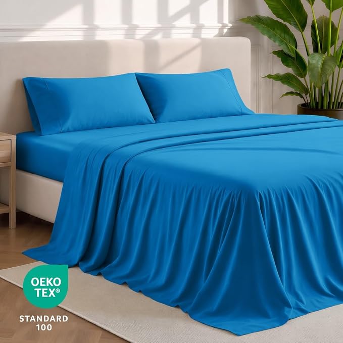Bare Home Split King Sheet Set - 1800 Ultra-Soft (Split King, Medium Blue) | Deep Pockets 6 to 15 Inches, Breathable, Hypoallergenic, Hotel Luxury, Easy Fit, Soft, All-Season