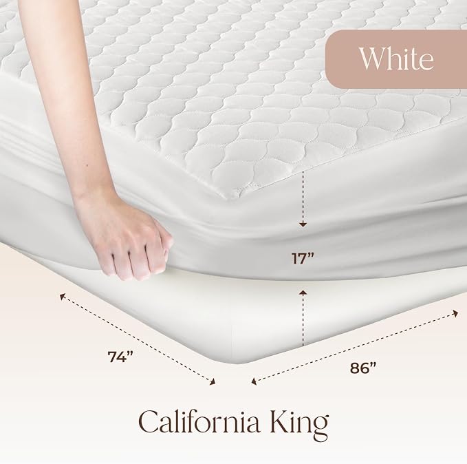 100% Cotton Organic Mattress Pad - Breathable & Cooling Mattress Protector Cal King - Premium 300GSM Quilted and Machine Washable - Fairtrade & GOTS Certified Bed Protector (White, Cal King)
