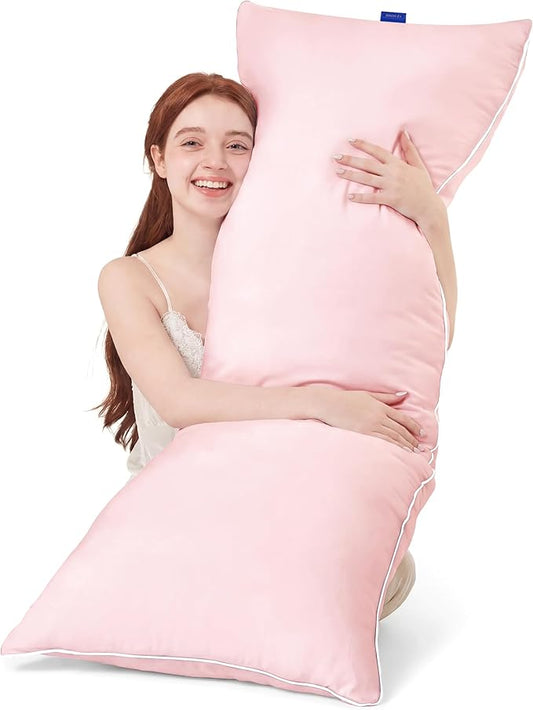 YZ HOME Full Body Pillow Insert -Large Long Bed Pillow for Side Sleeper | Full Body Pillow for Adults, Adjustable Height, Long Sleeping Breathable Bed Pillow-(Pink, 20x54'')