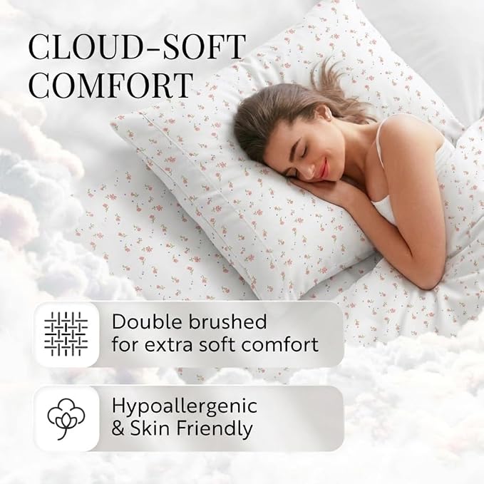 Linen Market 4 Piece Queen Sheet Set - Breathable, Double-Brushed Patterned Cooling Sheets – Oeko-TEX Certified Ultra Soft & Wrinkle-Free 16" Deep-Pocket Queen Sheets - Easy Care Soft Floral Pink