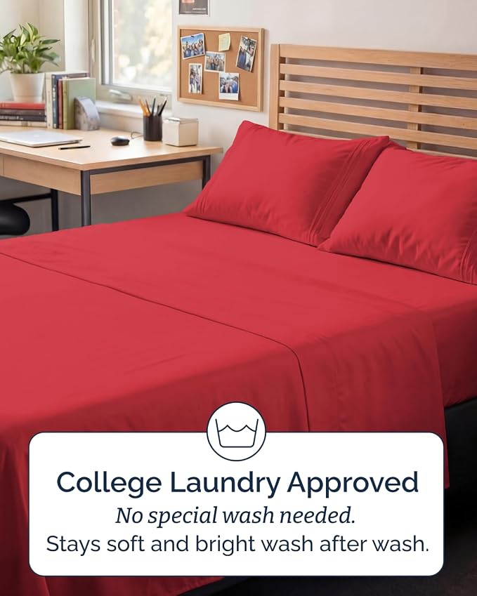 Full XL Sheets - 4 Piece Full XL Sheet Set - Breathable & Cooling - Red | Hotel Luxury Bedding for Women & Men with Deep Pockets, Ultra-Soft, Comfy, Easy-Fit, Wrinkle Free & Fade Resistant, Oeko-Tex