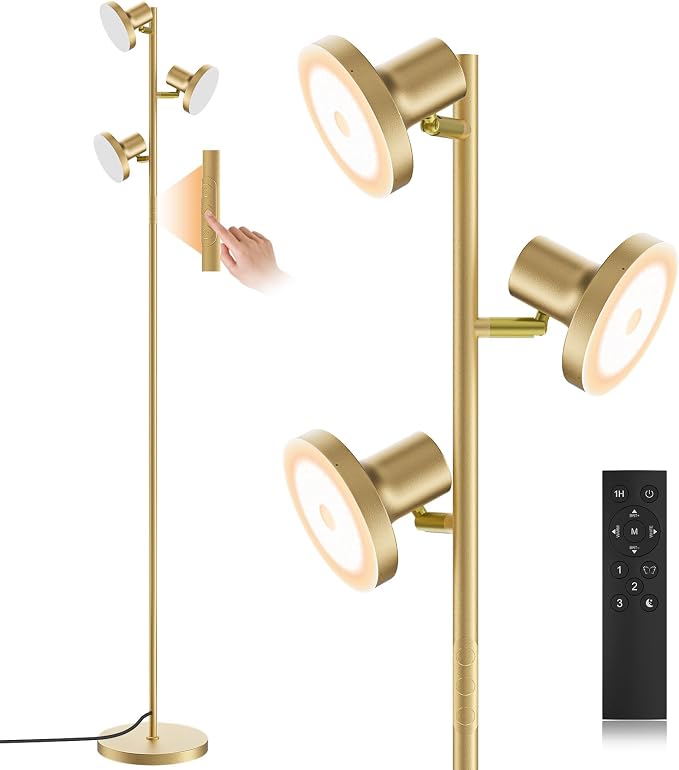 SIBRILLE 36W LED Tree Floor Lamp, Modern Dimmable Standing Lamp with Remote & Touch Control, 4 Color Temperatures, 3 Rotatable LED Light Floor Lamps for Living Room, Bedroom, Office