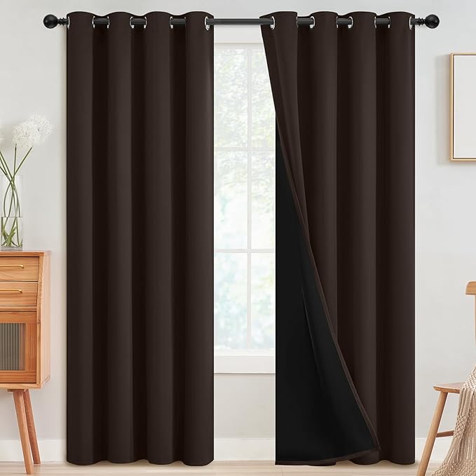 SimpleHome Chocolate Brown 100% Blackout Curtains Room Dark Living Room 84L | Curtains for Bedroom,Thermal Insulated Grommet Window Drapes,Curtains for Living Room with Black Back,52 x 84 Inch,2 Panels